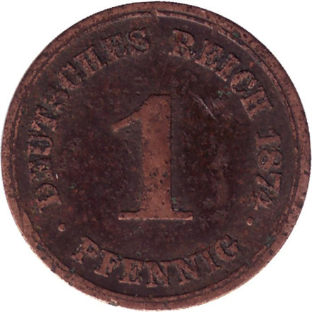 Монета 1 пфенниг. 1874 год (Е), Германская империя.