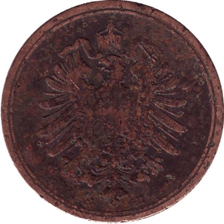Монета 1 пфенниг. 1874 год (Е), Германская империя. Монета 1 пфенниг. 1874 год (Е), Германская империя.