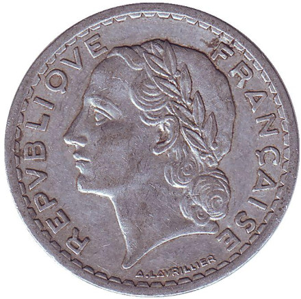 Монета 5 франков. 1946 (В) год, Франция. Монета 5 франков. 1946 (В) год, Франция.