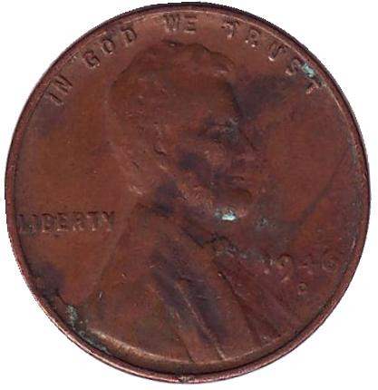 Монета 1 цент. 1946 год (D), США. Линкольн.