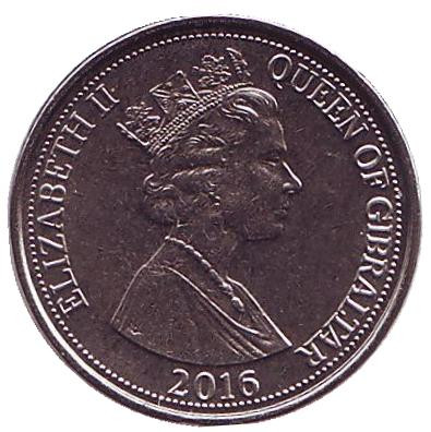 Монета 5 пенсов. 2016 год, Гибралтар. Цветок.