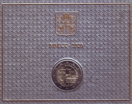 Монета 2 евро. 2020 год, Ватикан. 500 лет со дня смерти Рафаэля. В буклете. Монета 2 евро. 2020 год, Ватикан. 500 лет со дня смерти Рафаэля. В буклете.