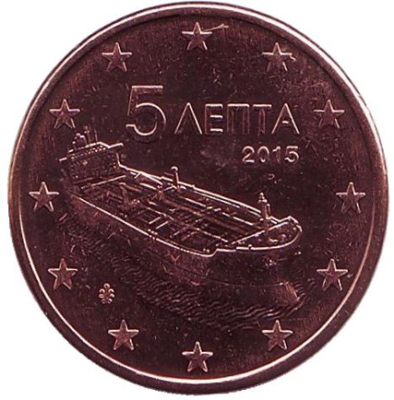 Монета 5 центов. 2015 год, Греция.