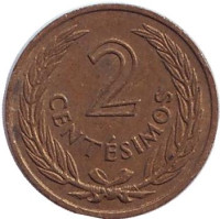 Монета 2 сентесимо. 1960 год, Уругвай.