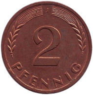 Монета 2 пфеннига. 1970 год (J), ФРГ. Дубовые листья. Монета 2 пфеннига. 1970 год (J), ФРГ. Дубовые листья.