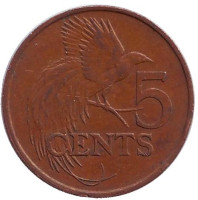 Райская птица. Монета 5 центов. 1976 год, Тринидад и Тобаго.