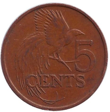 Монета 5 центов. 1976 год, Тринидад и Тобаго. Райская птица.