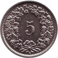 Монета 5 раппенов. 1934 год, Швейцария. Монета 5 раппенов. 1934 год, Швейцария.