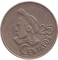 Монета 25 сентаво. 1991 год, Гватемала. Индианка. Монета 25 сентаво. 1991 год, Гватемала. Индианка.