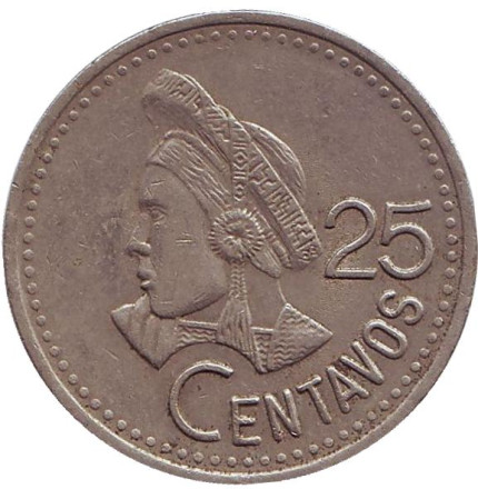 Монета 25 сентаво. 1991 год, Гватемала. Индианка.