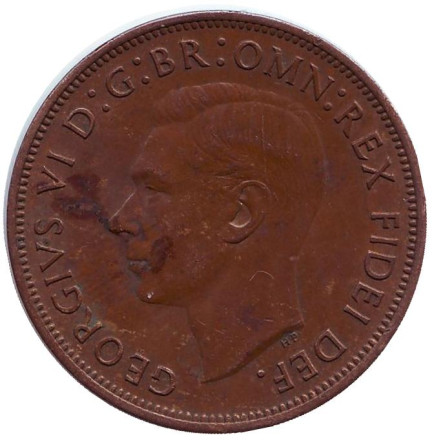 Монета 1 пенни. 1951 год, Австралия. ("PL" - Лондон) Кенгуру.