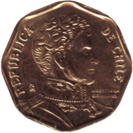 Монета 5 песо. 2012 год, Чили. Бернардо О’Хиггинс. Монета 5 песо. 2012 год, Чили. Бернардо О’Хиггинс.