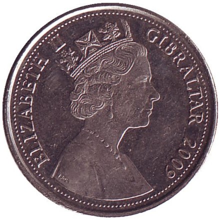 Монета 10 пенсов. 2009 год, Гибралтар. Большая осада Гибралтара. Пушка.