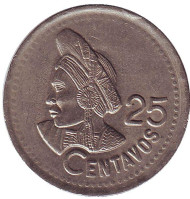 Монета 25 сентаво. 1996 год, Гватемала. Индианка. Монета 25 сентаво. 1996 год, Гватемала. Индианка.