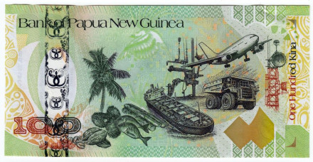 Банкнота 100 кин. 2008 год, Папуа - Новая Гвинея. Юбилейная! 35 лет банку.