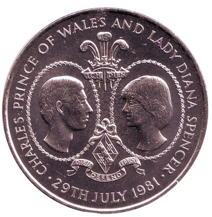 Монета 25 пенсов. 1981 год, Тристан-да-Кунья. Свадьба Принца Чарльза и Леди Дианы.
