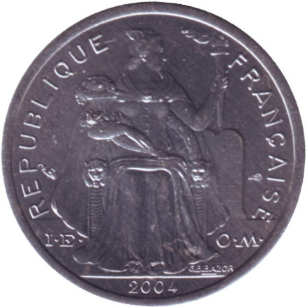 Монета 1 франк. 2004 год, Французская Полинезия. UNC.