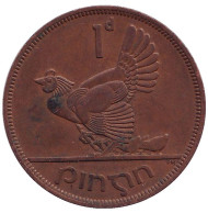 Монета 1 пенни. 1964 год, Ирландия. Птица. Ирландская арфа.