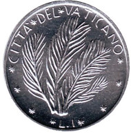 Монета 1 лира. 1974 год, Ватикан. FAO. Растение. Монета 1 лира. 1974 год, Ватикан. FAO. Растение.