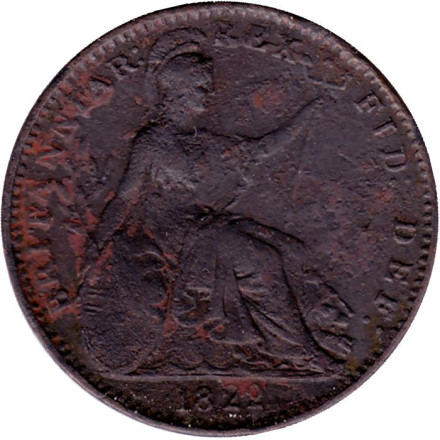 Монета 1 фартинг. 1822 год, Великобритания.
