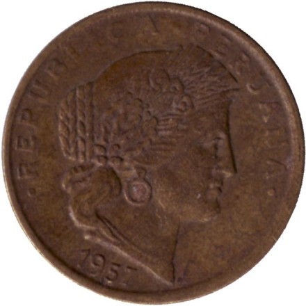 Монета 5 сентаво. 1957 год, Перу. Монета 5 сентаво. 1957 год, Перу.