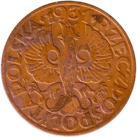 Монета 5 грошей. 1931 год, Польша. Монета 5 грошей. 1931 год, Польша.