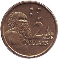 Монета 2 доллара. 1988 год, Австралия. Старейшина аборигенов. Монета 2 доллара. 1988 год, Австралия. Старейшина аборигенов.