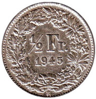 Монета 1/2 франка. 1945 год, Швейцария. Монета 1/2 франка. 1945 год, Швейцария.