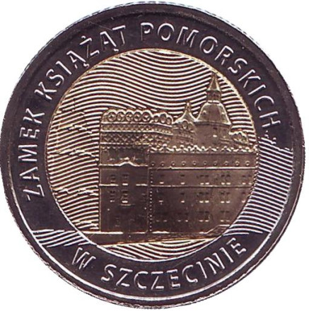 Монета 5 злотых. 2016 год, Польша. Штеттинский замок в Щецине.