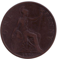 Монета 1 пенни. 1896 год, Великобритания. Монета 1 пенни. 1896 год, Великобритания.