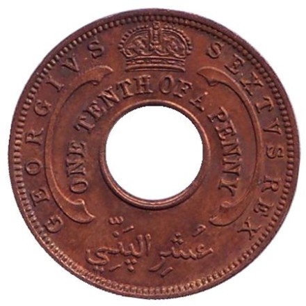 Монета 1/10 пенни. 1952 год, Британская Западная Африка.