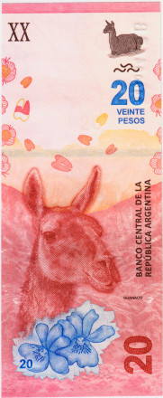 Банкнота 20 песо. 2017 год, Аргентина. Гуанако. 361(2)