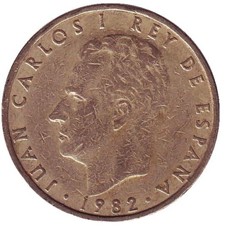 Монета 100 песет. 1982 год, Испания. Хуан Карлос I.