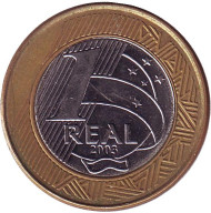 Монета 1 реал. 2003 год, Бразилия. Монета 1 реал. 2003 год, Бразилия.