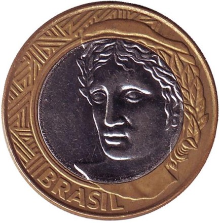 Монета 1 реал. 2003 год, Бразилия. Монета 1 реал. 2003 год, Бразилия.