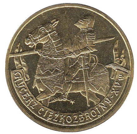Монета 2 злотых. 2007 год, Польша. Рыцарь XV века.