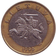 Монета 2 лита. 1999 год, Литва. Из обращения. Рыцарь. Монета 2 лита. 1999 год, Литва. Из обращения. Рыцарь.