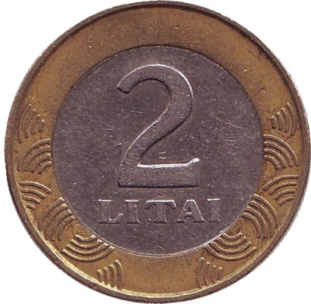 Монета 2 лита. 1999 год, Литва. Из обращения. Рыцарь. Монета 2 лита. 1999 год, Литва. Из обращения. Рыцарь.