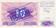 Банкнота 100 000 динаров, 1993 год, Босния и Герцеговина. Банкнота 100 000 динаров, 1993 год, Босния и Герцеговина.