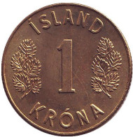 Монета 1 крона. 1973 год, Исландия. XF. Монета 1 крона. 1973 год, Исландия. XF.