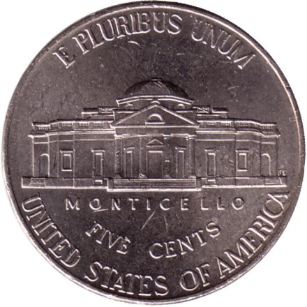 Монета 5 центов. 2017 год (D), США. Монтичелло. Монета 5 центов. 2017 год (D), США. Монтичелло.