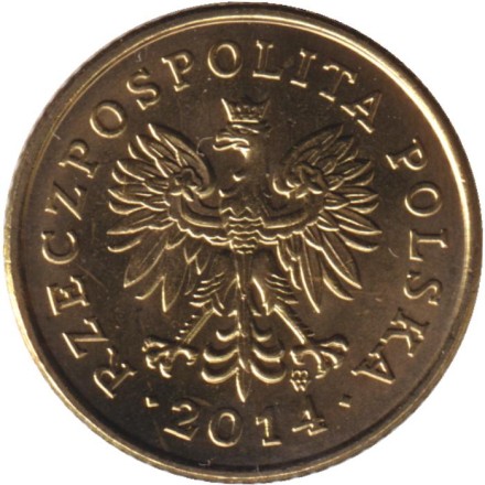 Монета 1 грош, 2014 год, Польша. (старый тип) Дубовый лист.
