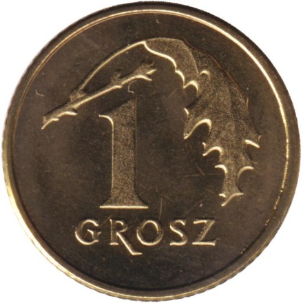 Монета 1 грош, 2014 год, Польша. (старый тип) Дубовый лист. Монета 1 грош, 2014 год, Польша. (старый тип) Дубовый лист.