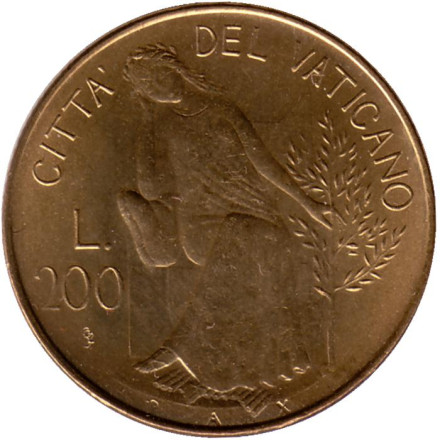 Монета 200 лир. 1979 год, Ватикан. Мир.