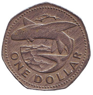 Монета 1 доллар. 1979 год, Барбадос. Летучая рыба. Монета 1 доллар. 1979 год, Барбадос. Летучая рыба.