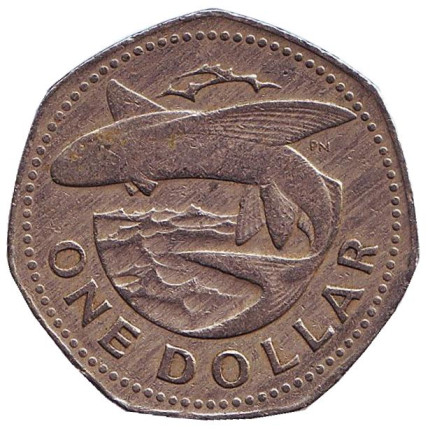 Монета 1 доллар. 1979 год, Барбадос. Летучая рыба.