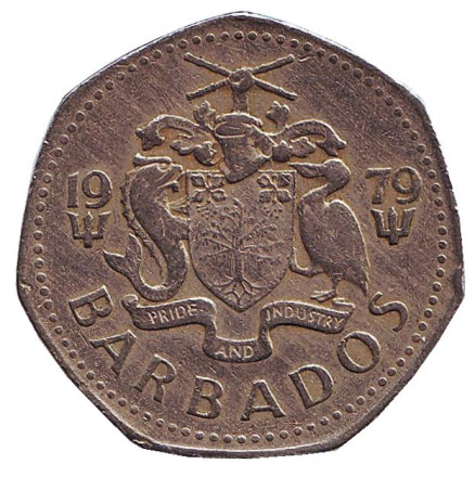 Монета 1 доллар. 1979 год, Барбадос. Летучая рыба.