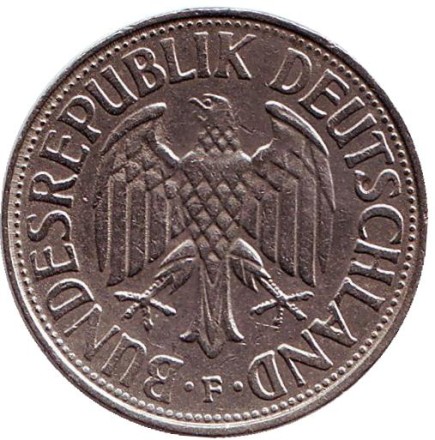 Монета 1 марка. 1970 год (F), ФРГ. Монета 1 марка. 1970 год (F), ФРГ.