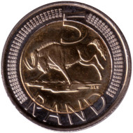 Монета 5 рандов. 2021 год, ЮАР. Антилопа гну.