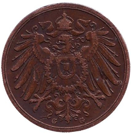 Монета 2 пфеннига. 1912 год (G), Германская империя. Монета 2 пфеннига. 1912 год (G), Германская империя.